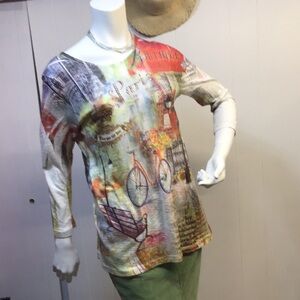 Cactus Long sleeve Paris thin soft shirt with embellishments with orange bike